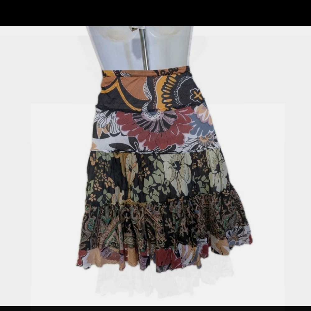 Derek Heart Tiered Patchwork Skirt L Boho Festival Fairy Whimsical #7 - Picture 5 of 9